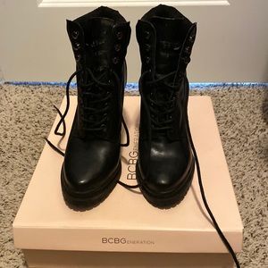 BCBG, black, wide heel, 3 inch heels